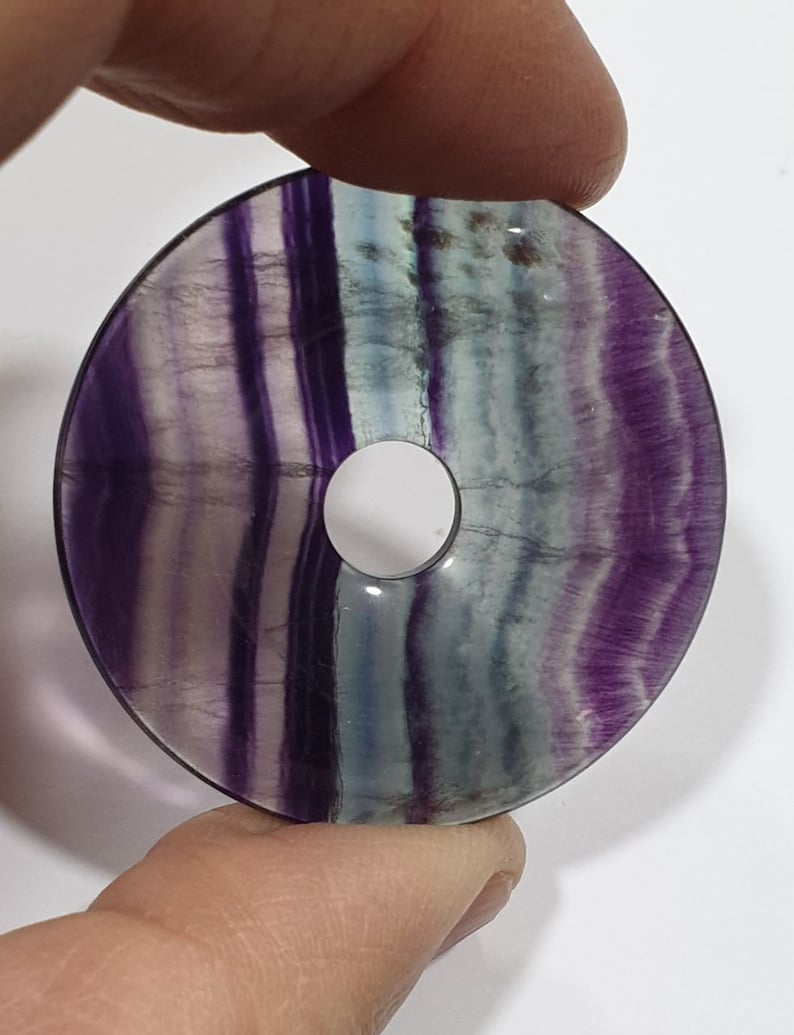 Natural Gemstone Fluorite Donut Circular Smooth Pendant 40mm