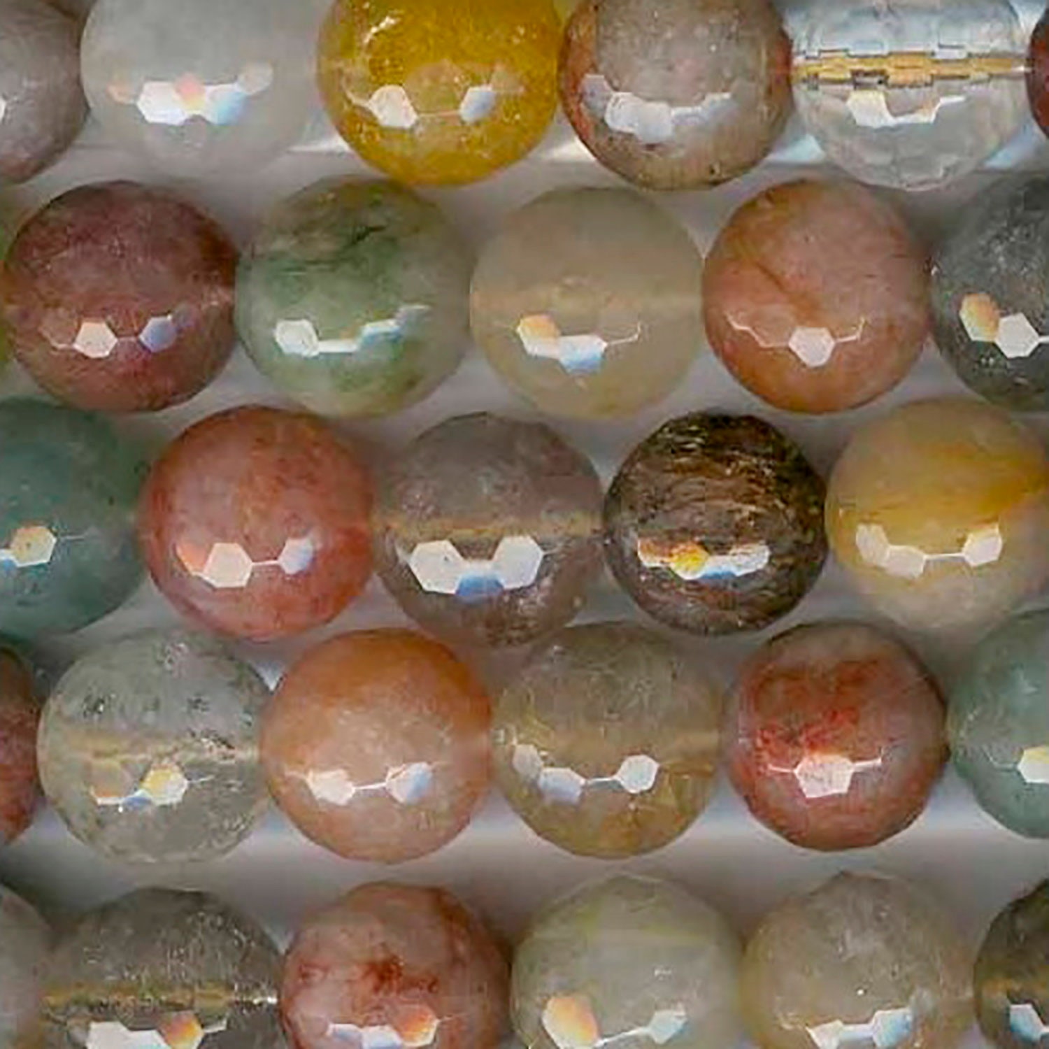 NATURAL RUTILATED QUARTZ ROUND 14mm FACETED BEADS 15" STRAND NATURAL RUTILATED QUARTZ ROUND 14mm FACETED BEADS 15" STRAND