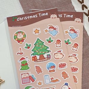 Folha de adesivos de Natal fofos - adesivos de diário - papel de carta kawaii - folha de adesivos kawaii - adesivos de planejador - adesivos kawaii fofos