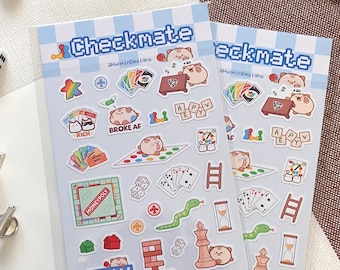 Checkmate Sticker Sheet | Board game sticker sheet, chess stickers, board game, journal stickers, kawaii sticker sheet, planner sticker