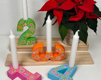 Colorful Advent Numbers 1 2 3 4, Hand-Painted Candle Holders, Modern Advent Wreath, Unique Christmas Decor, Personalized Gift Idea
