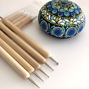 Dotting-Tool Set aus Holz – 5 Punktierwerkzeuge für Dot Painting, Mandala-Steine bemalen, Mandala-Kunst und symmetrische Punktmuster