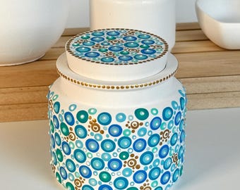 Hand Painted Lidded Jar as Functional Art, Home Decor, Decorative Storage, Table Decor and Gift