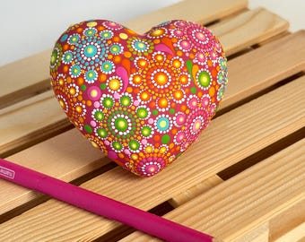Hand Painted Colorful Heart with Mandala Flowers, Dot Art, Boho Home Decor, Gift for Someone Special, Handcrafted Home Accent