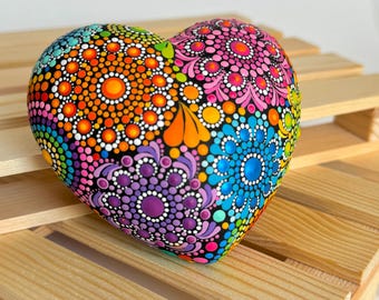 Hand-Painted Mandala Heart as a Little Mood Booster – Colorful Rainbow Dot Art for Boho Home Decor, Art Lovers and Meaningful Gifts
