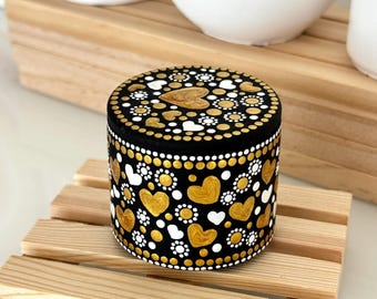 Hand Painted Box with Hearts as Jewelry Storage, Handmade Gift for Loved Ones, Home Decor, Small Keepsake and Decorative Heart Box with Lid