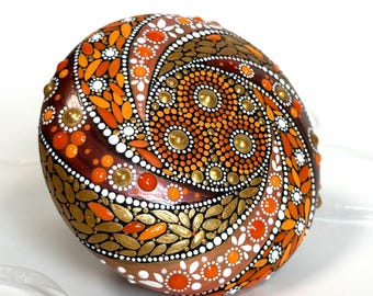 Hand Painted Mandala Stone with Spiral – Dot Art as Elegant Home Decor, Decorative Art and Gift for Art Lovers and Collectors