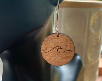 Round ocean wave on maple wood earrings