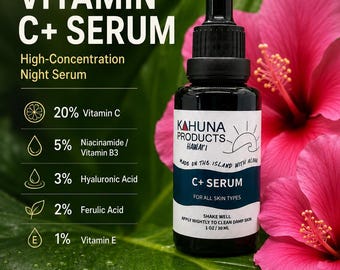 VITAMIN C+ SERUM | 20% Vitamin C Night Face Serum | Niacinamide Hyaluronic Acid | Brighter Looking Vegan Skincare
