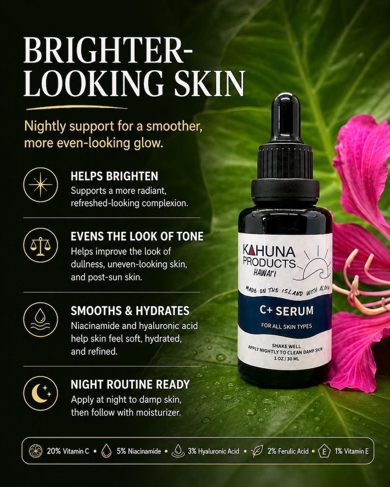 VITAMIN C+ SERUM | 20% Vitamin C Night Face Serum | Niacinamide Hyaluronic Acid | Brighter Looking Vegan Skincare bild 4
