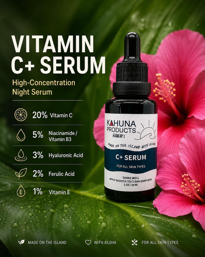 VITAMIN C+ SERUM | 20% Vitamin C Night Face Serum | Niacinamide Hyaluronic Acid | Brighter Looking Vegan Skincare bild 1