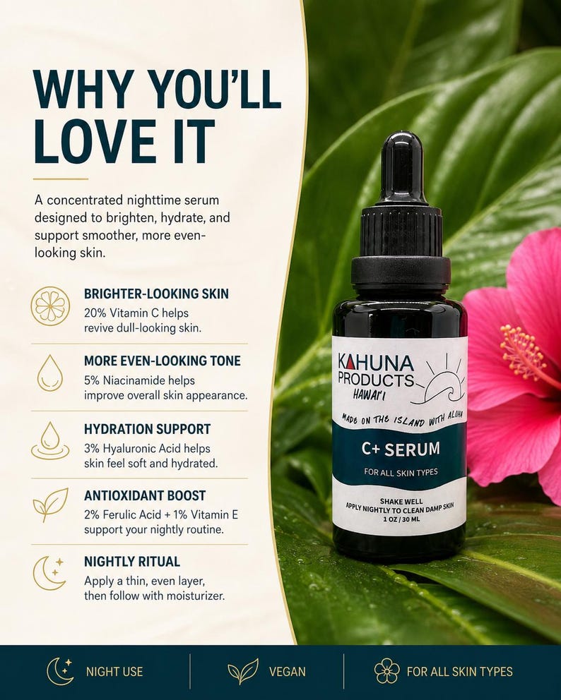 VITAMIN C+ SERUM | 20% Vitamin C Night Face Serum | Niacinamide Hyaluronic Acid | Brighter Looking Vegan Skincare bild 8