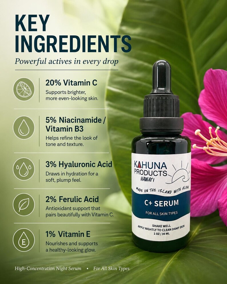 VITAMIN C+ SERUM | 20% Vitamin C Night Face Serum | Niacinamide Hyaluronic Acid | Brighter Looking Vegan Skincare bild 6