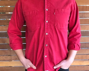 denim shirt red