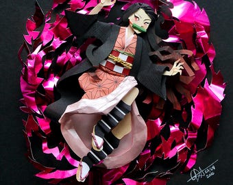 Nezuko Kamado 3D Paper Art - Blood Demon Art Edition - Scatola tridimensionale realizzata a mano - Scultura di carta - Raphael Oda