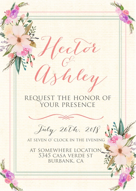 Download Wedding Invitation Psd Template Flowers Simple Modern Etsy PSD Mockup Templates