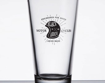 Motorcycle Theme Printed Pint Glass "Black Arrow"