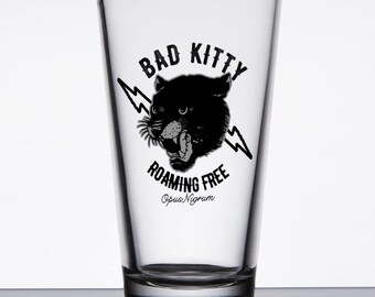 Panther Theme Printed Pint Glass "Bad Kitty"