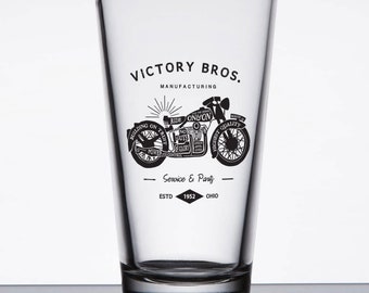 Motorcycle Theme Printed Pint Glass "Victory Bros"