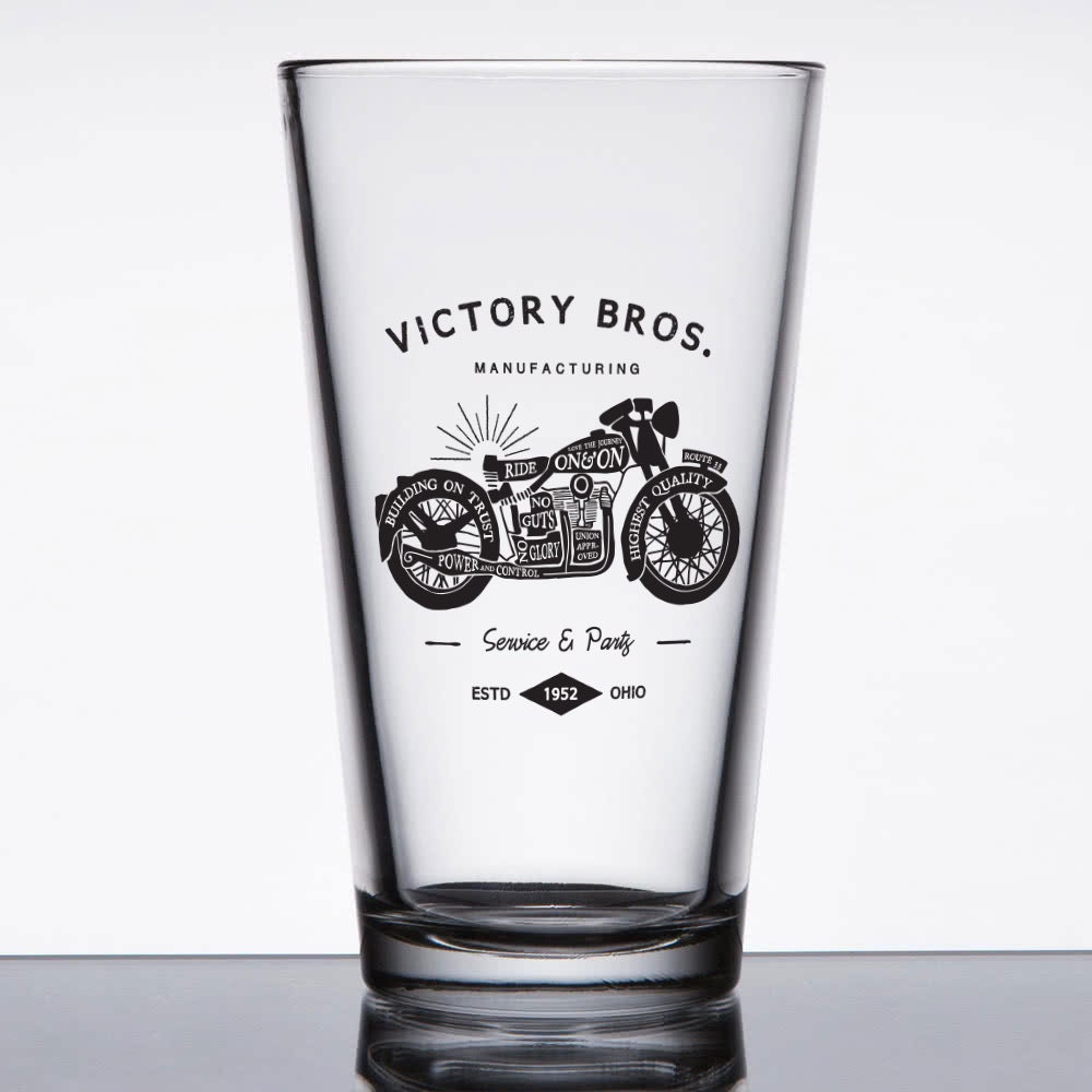 Motorcycle Theme Printed Pint Glass "Victory Bros"