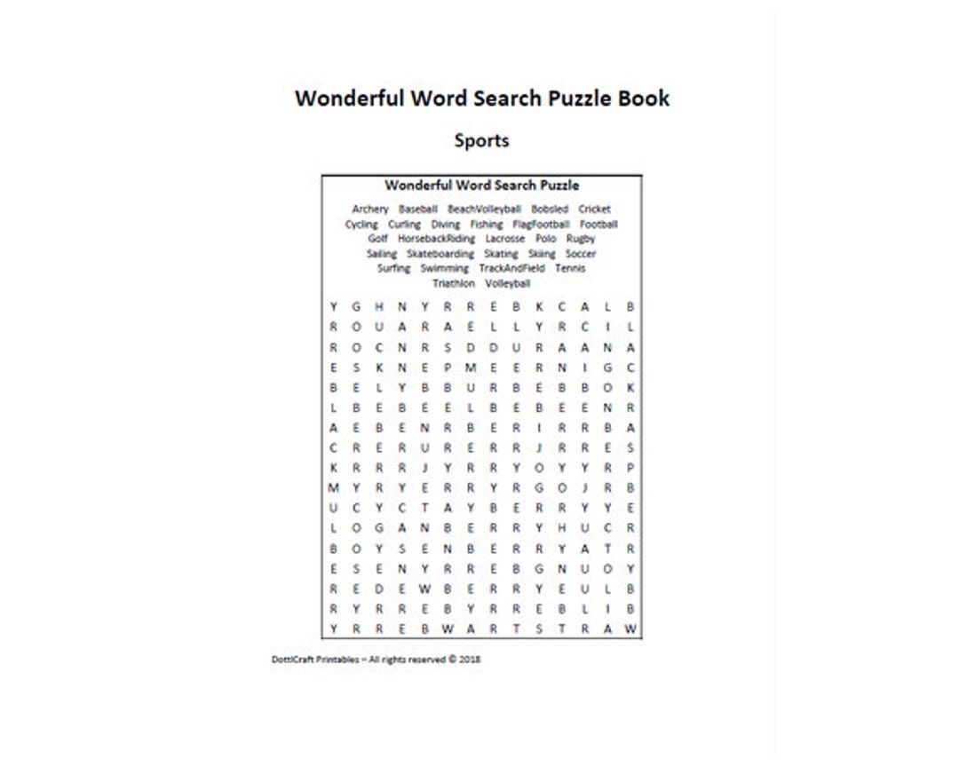 Sports Word Search Puzzle Book Printable Seek Find Etsy Sports Word Search Puzzle Book Printable Seek Find Etsy