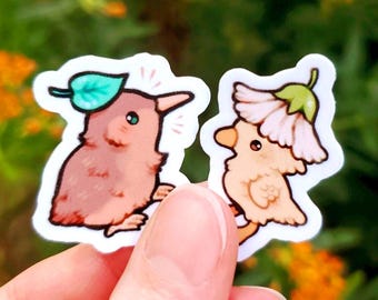 Mini Plant Pals Sticker Set of 2 / Waterproof Vinyl Kiwi Bird and Duck Stickers