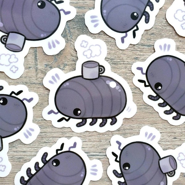 Bug with a Mug Sticker / Rolly Polly / Cute Bug Sticker / Isopod Sticker / Laptop Vinyl Sticker / Cute Animal Sticker / Bug Lover Gift
