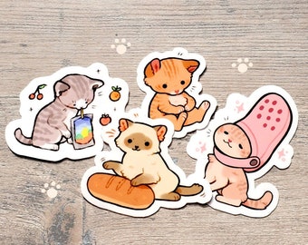 Cat Meme Stickers, Feline Friends Set of 4, Laptop Decals