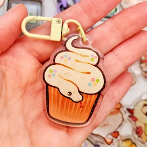 Cupcake Snake Keychain / 2in Double-Sided Glitter Acrylic Charm / Cute Ball Python Gift for Snake Lover