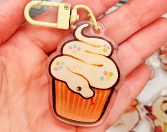 Cupcake Snake Keychain / Glitter Acrylic Ball Python Charm
