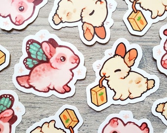 Bunny Sipping Juice and Fairy Bunny Sticker Set of 2 / Rabbit Stickers / Vinyl Stickers / Laptop Stickers /  Water Bottle Stickers