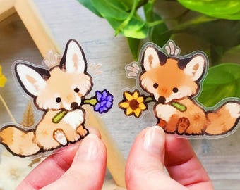 Clear Flower Fox Stickers / Fennec & Red Fox Waterproof Vinyl Animal Stickers