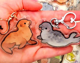 Silly Sea Lion & Seal Keychains / Double-Sided Glitter Acrylic Seal Charms