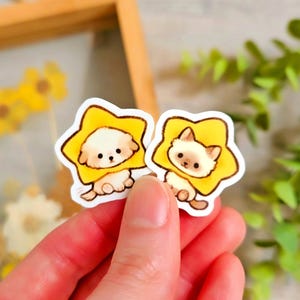Ensemble d'autocollants mini étoiles chiots et chatons / Stickers vinyles dessin animé chien et chat / Stickers animaux mignons pour bouteille d'eau et ordinateur portable / Cadeau meilleur ami