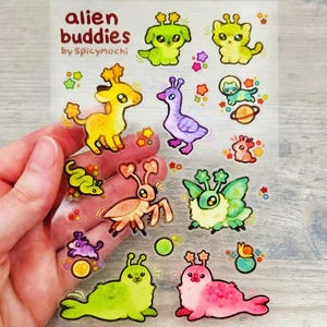 エイリアンバディーズ ステッカーシート / 透明でかわいいエイリアン動物ステッカー