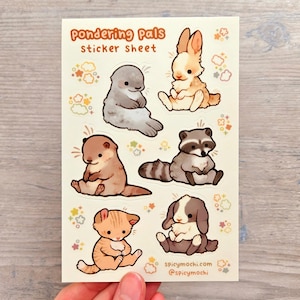 Mini Pondering Pals Sticker Sheet / 4x6 Animal Sticker Sheet of Small Cute Aesthetic Stickers for Journal Planners Notebook or Laptop