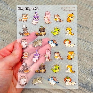 Mini Silly Cats Sticker Sheet / Clear Transparent Cute Animal Stickers