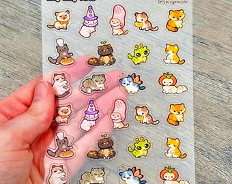 Mini Silly Cats Sticker Sheet / Clear Transparent Cute Animal Stickers