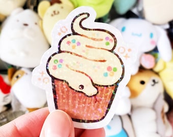 Autocollant holographique serpent cupcake / Autocollant serpent coupe / Autocollants python globulaire mignon / Autocollant pour ordinateur portable / Autocollant en vinyle