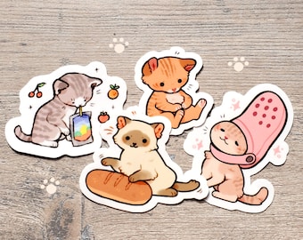 Feline Friends Sticker Set of 4 / Cat Meme Stickers / Kitten Stickers / Cute Animal Stickers / Laptop Stickers / Vinyl Stickers