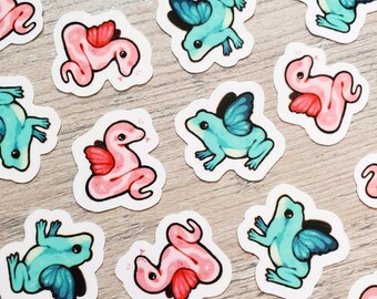 Mini Fairy Frog & Snake Sticker Set of 2 / Cute Ball Python Sticker / Cute Frog Sticker / Laptop Stickers / Vinyl Stickers