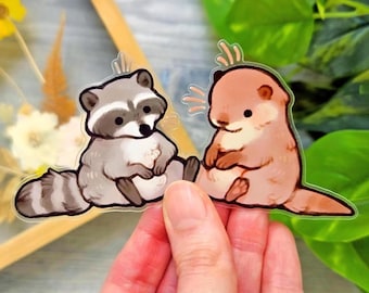 Sitzender Otter und Waschbär Aufkleber Set / niedliche Tier-Vinyl-Aufkleber für Laptop Journal Planer Notebook