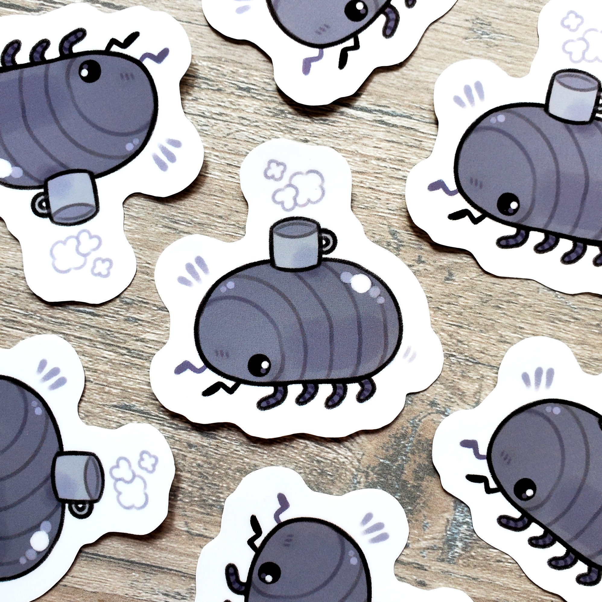 Bug with a Mug Sticker / Pill Bug / Rolly Polly / Cute Bug Invertebrate Stickers