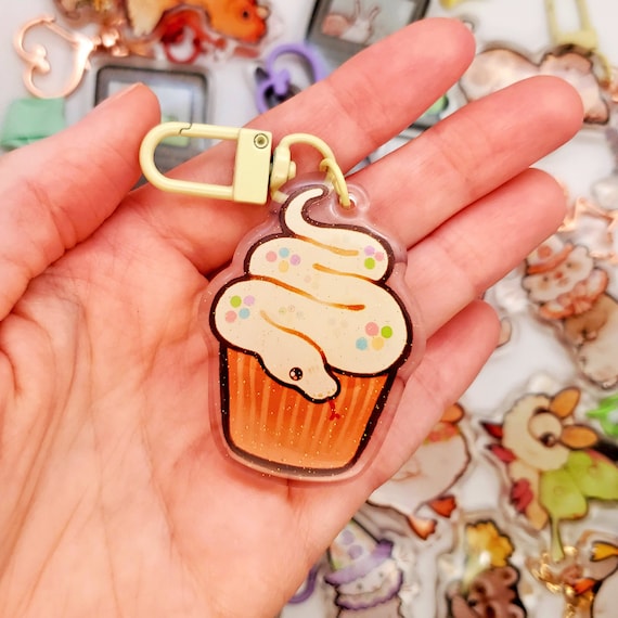 Cupcake Snake Keychain / Glitter Acrylic Ball Python Charm