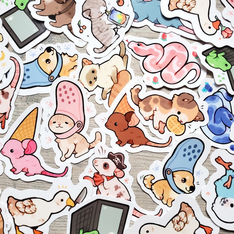 10 Sticker Bundle Pack / Choose Any 10 Cute Animal Vinyl Stickers / Laptop Decals / Waterproof Sticker Set / Customizable Sticker Set
