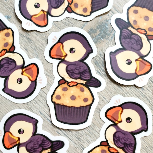 Puffin Muffin Sticker / Cute Puffin Sticker for Bird Lovers / Bird Sticker / Laptop Sticker / Vinyl Sticker