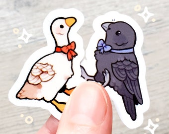 Mini Bowtie Birds Sticker Set of 2 / Crow Wearing A Bow & Goose Wearing A Bow / Laptop Stickers / Vinyl Stickers