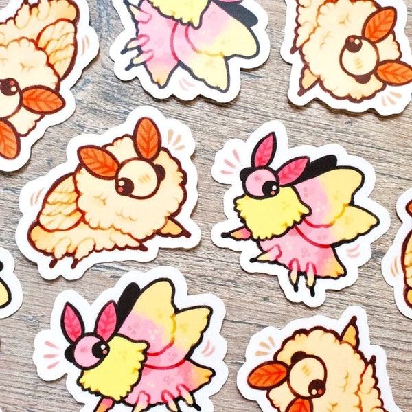 Fluffy Poodle Moth and Pink Lemonade Moth Sticker Set of 2 / Rosy Maple Moth Sticker / Fluffy Moth Sticker / Laptop Sticker / Vinyl Stickers
