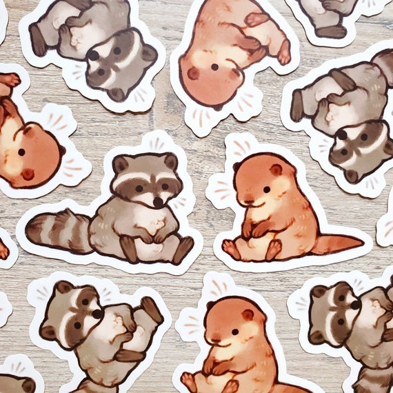 Cute raccoon stickers featuring cute & colorful sea creature