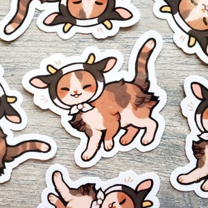 Calicow Cat Sticker / Calico Cat Wearing a Cow Hat Sticker / Cute Animal Stickers / Water Bottle Laptop Desk Notebook Phone Case Stickers